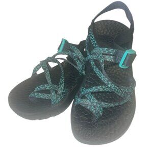 Chaco Eco Thread X2 Black and Teal Adjustablle Strappy Sandals Size 8